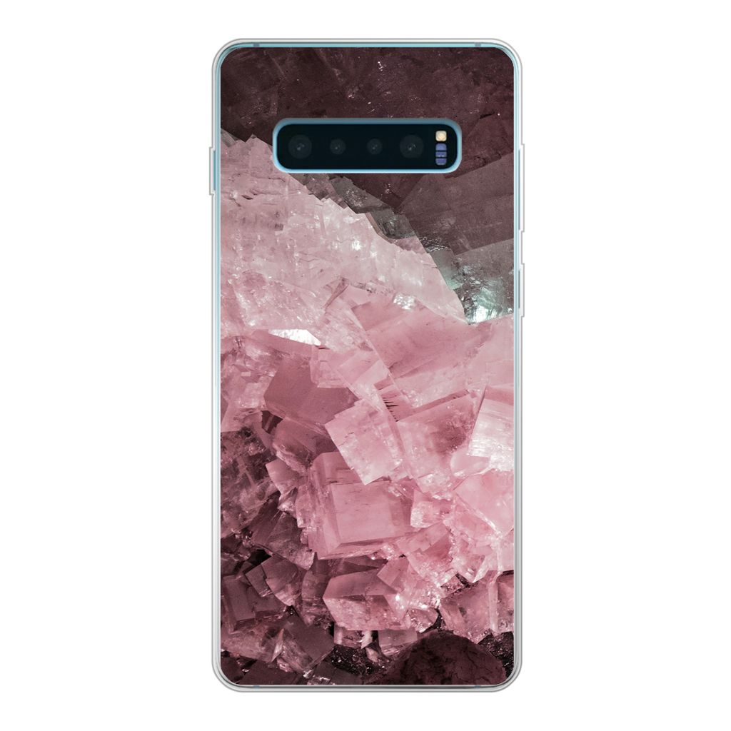 MuchoWow Handyhülle Schutzhülle Hülle für Samsung Galaxy S10 Plus Naturstein - Rosa - Kristall Silikon Softcase Handy Hülle - Schutzhülle