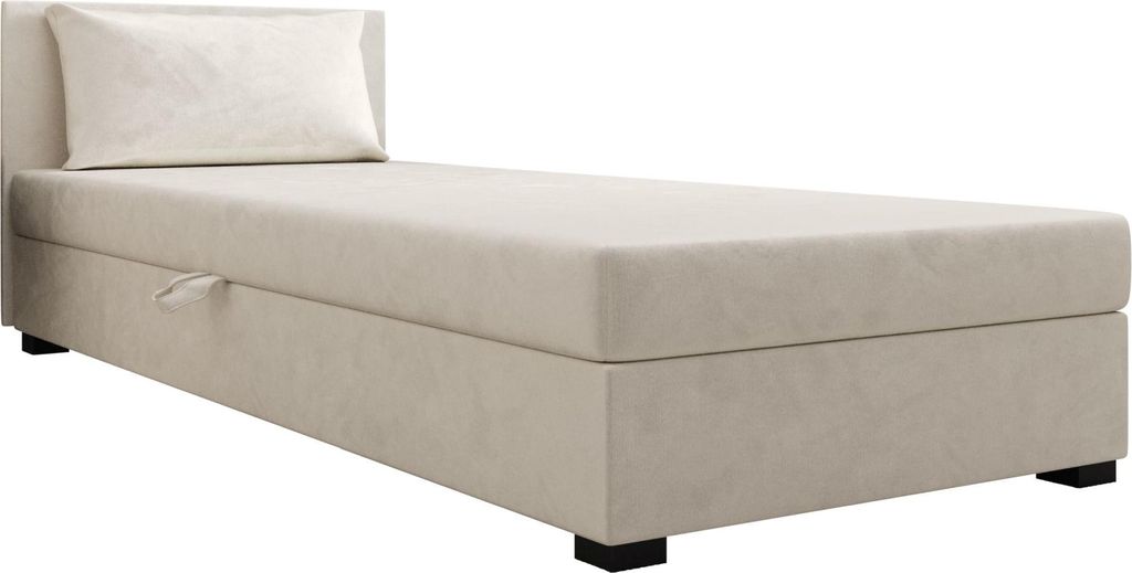 AURA SOFA Boxspringbett ILIA 120x195 Komplett-Set mit Bonell Matratze, Polsterbett mit Bettkästen - Hellbeige, MONOLITH 02
