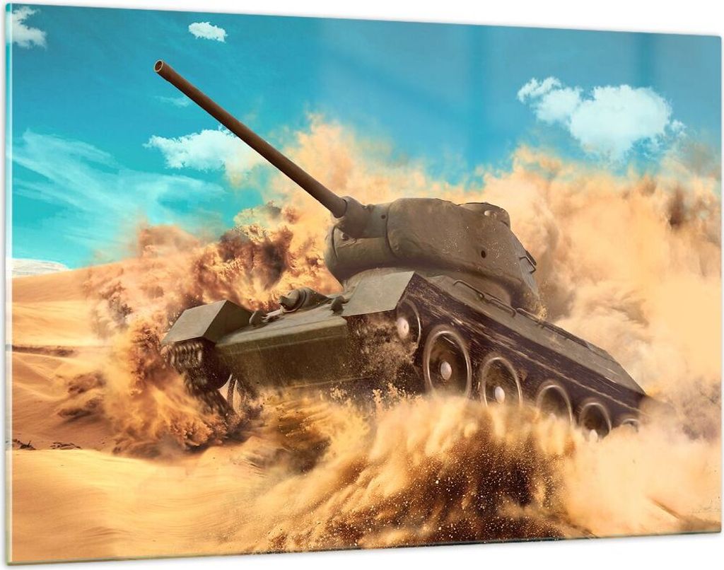 Bilder auf glas - Panzer Poligon Feld - 120x80cm - Glasbilder - Wandbilder - Kunstdruck - zum Aufhängen bereit - Wanddekoration aus Glas - Glas Bi...