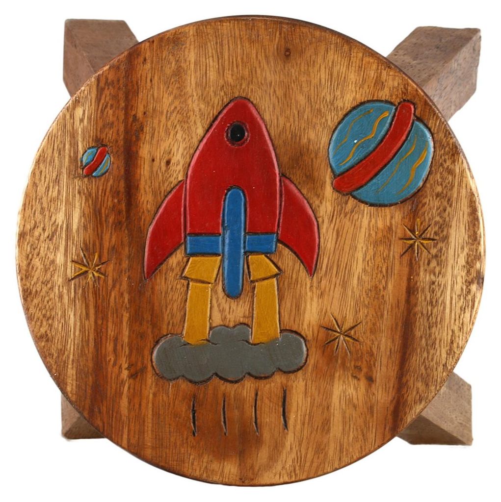 Tokoindah Kinderhocker Rakete – Schemel aus Massivholz, in Produktbild 