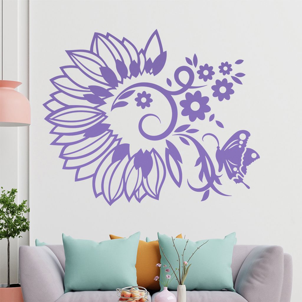 Falter Schmetterling Blüte Wandtattoo in 6 Größen - Wandaufkleber Wall Sticker - Dekoration, Küche, Wohnzimmer, Schlafzimmer, Badezimmer