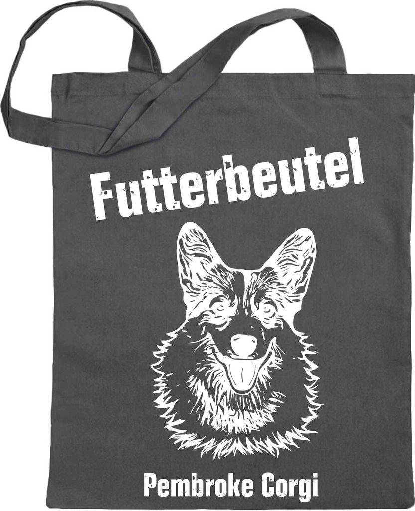 Kiwistar Futterbeutel - Pembroke Corgi - Einkaufsbeutel mit Motiv Hund - Jutebeutel bedruckt - Tragetasche Stoffbeutel Umhängetasche Langer Henkel...