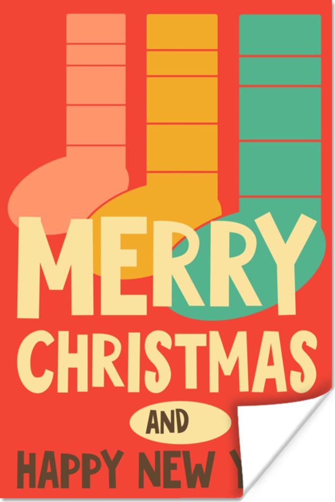 MuchoWow Poster Weihnachtssocken - Illustration - Weihnachten - Zitate - Sprichwörter - Frohe Weihnachten und ein gutes neues Jahr - Rot 120x180...