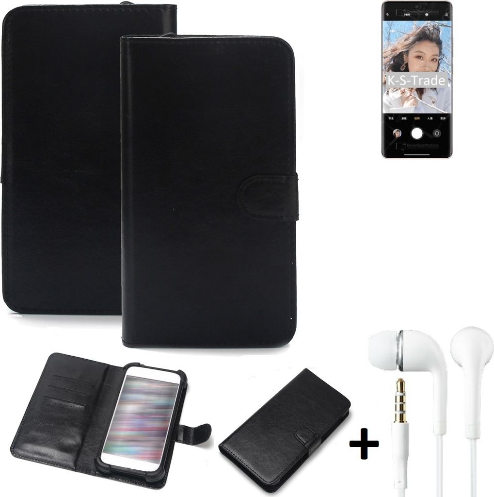K-S-Trade Wallet Case Handyhülle kompatibel mit Xiaomi Civi 1S Schutzhülle Flip cover Flipstyle Tasche Hülle Flipcover Slim Bumper schwarz + in ear