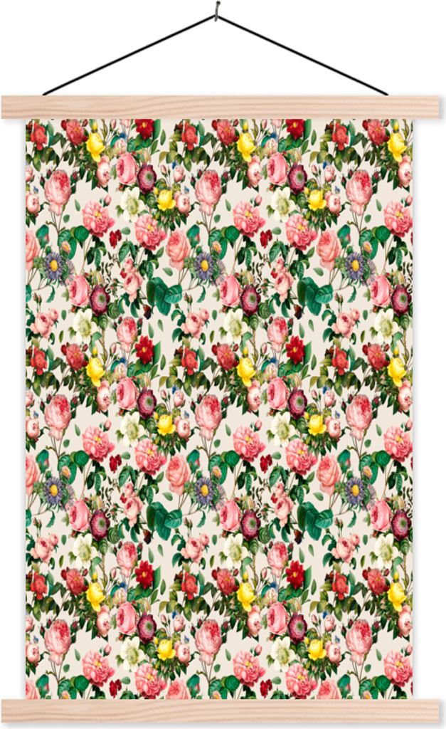 MuchoWow Textilposter Blumen - Frühling - Pastell 40x60 cm mit holzfarbenen Rahmen - Poster