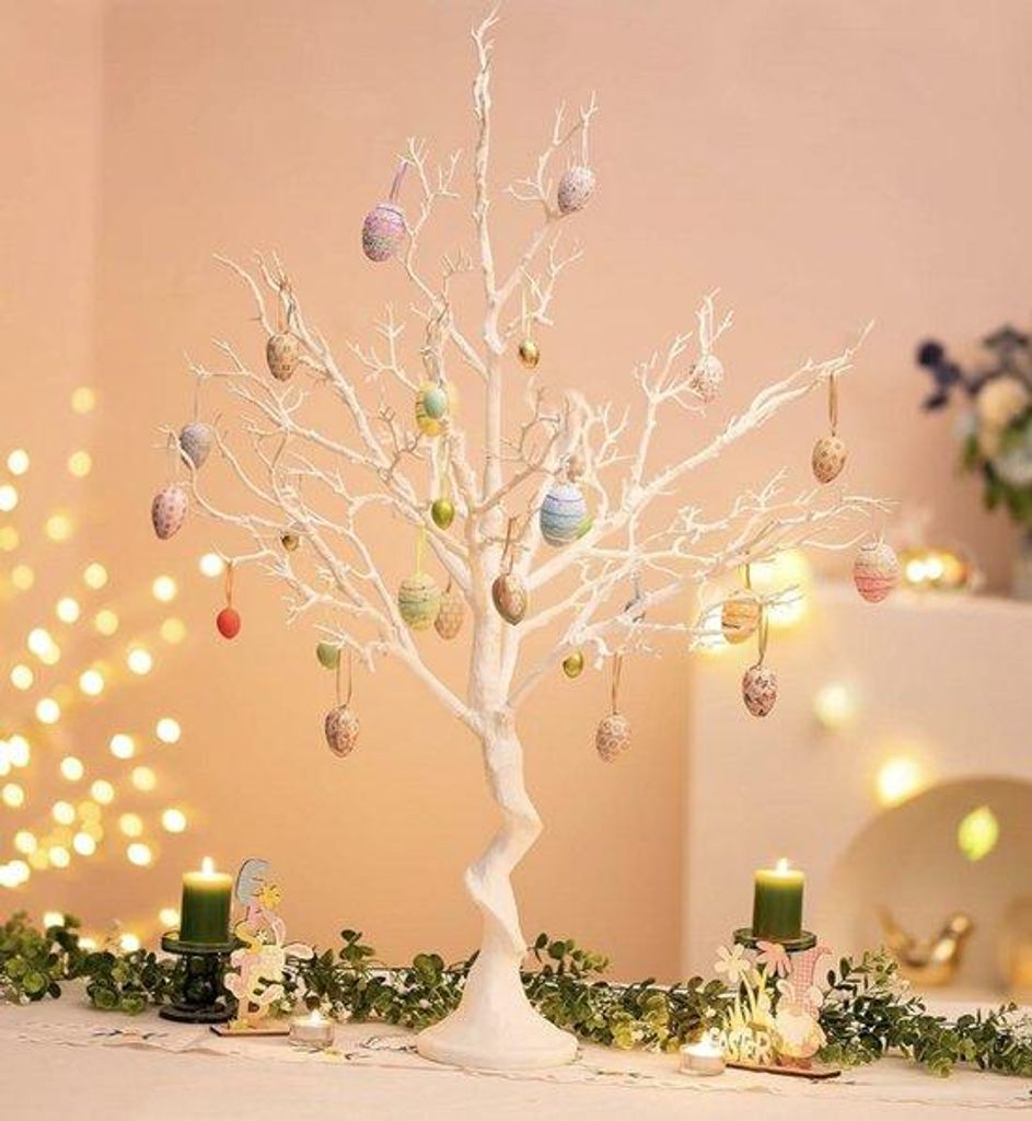 Große Ostbaum Weiß – 80cm Höhe Wunschbaum für Ostdeko, Fest und Tischdekoration