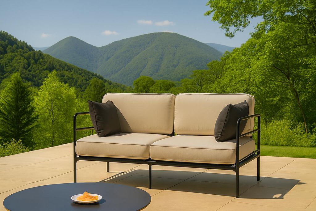 Teneryfa 2‐Sitzer‐Sofa beige auf Metallgestell für die Terrasse
