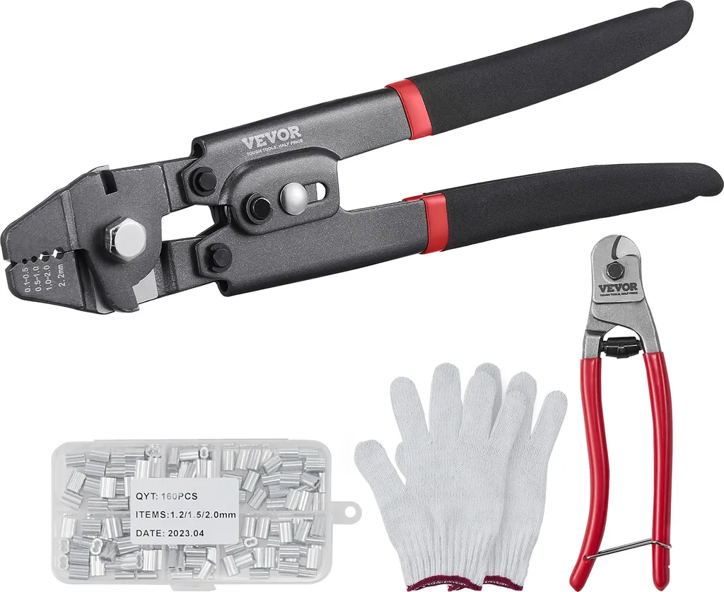 VEVOR Pinza Fune Metallica 2 in 1 - Kit 160 Manicotti e Guanti