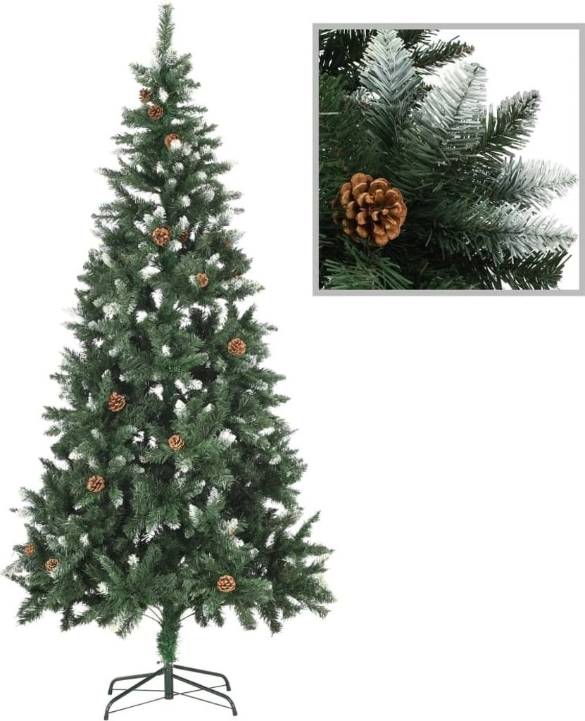 The Living Store Künstlicher Weihnachtsbaum Kiefernzapfen Weißem Glitzer 210 cm