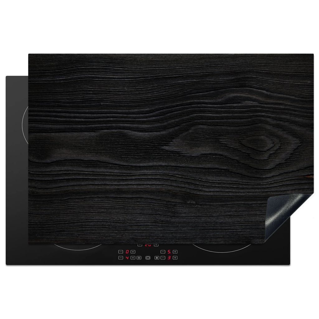 KitchenYeah Herdabdeckplatte Schwarz - Holzoptik , 76x51cm, Küche Deko, Glaskeramikkochfeld Herdabdeckung, Abdeckplatte fùr Kochfeld