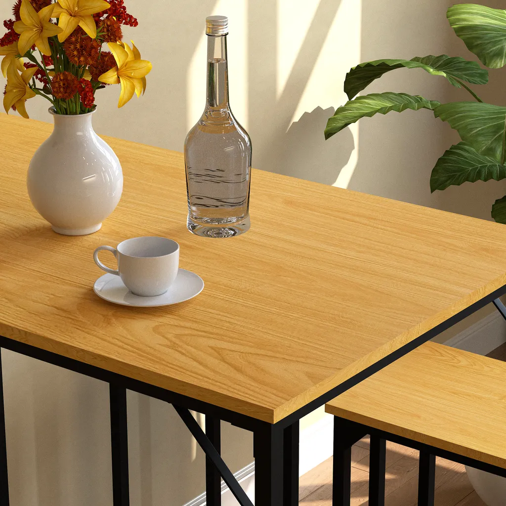 WAOHO Ensemble Table à Manger avec 4 Chaises en Acier Noir et Bois Brut - 2