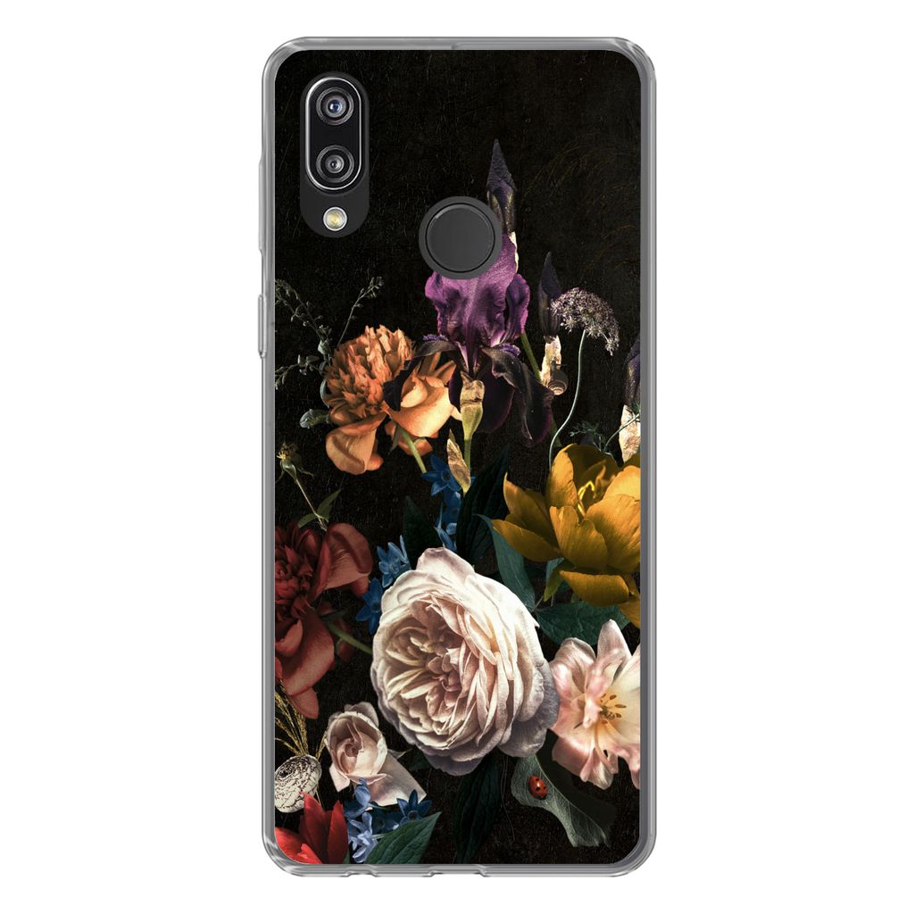 MuchoWow Handyhülle Schutzhülle Hülle für Huawei P20 Lite (2020) Blumen - Rosen - Muster Silikon Softcase Handy Hülle - Kartenhalter