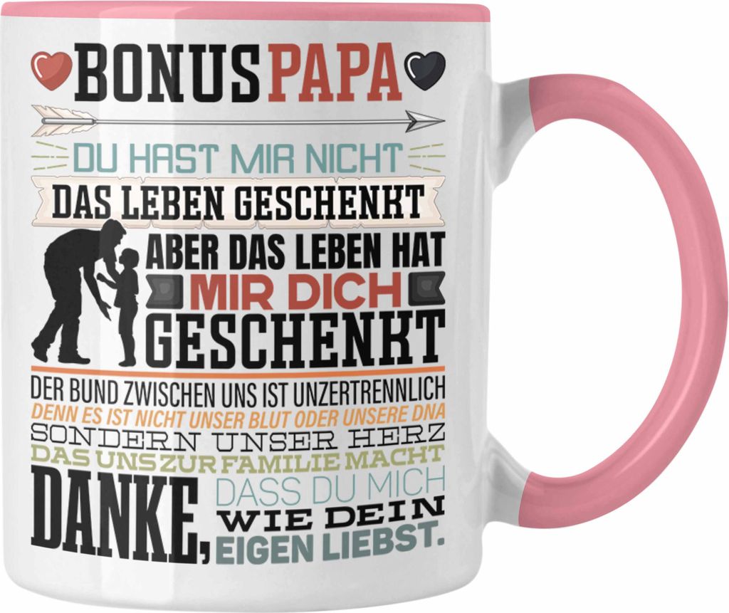 Trendation - Bonus Papa Tasse Stiefvater Geschenk Stiefvater Vatertag Lustiger Spruch (Rosa)
