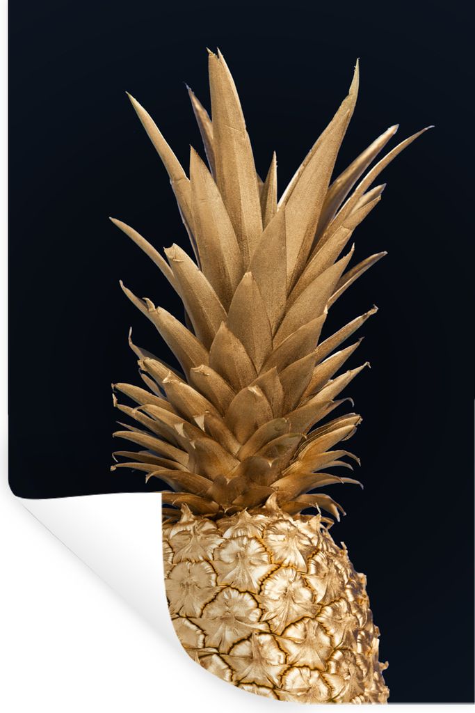 MuchoWow Wandtattoo Wandsticker Wandaufkleber Ananas - Gold - Farbe - Schwarz - Obst - Luxus 80x120 cm Selbstklebend und Repositionierbar - Repos...