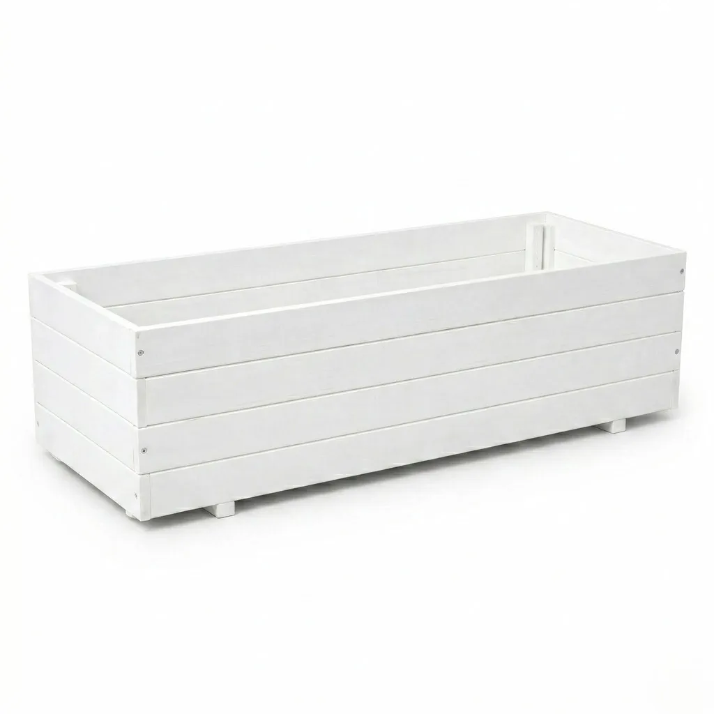 Grand bac à fleurs rectangulaire en bois blanc IvoQ pour votre terrasse
