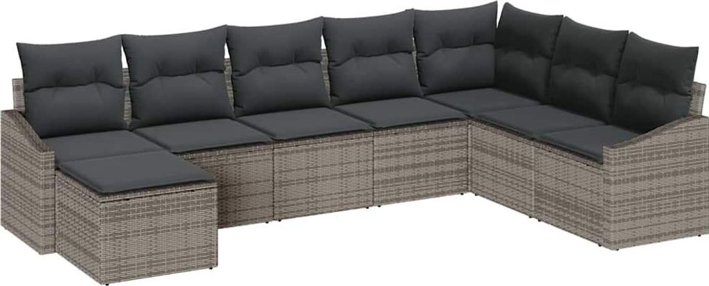 vidaXL Gartensofa-set mit Kissen mit Speicher 8 pcs Grau Poly-Rattan