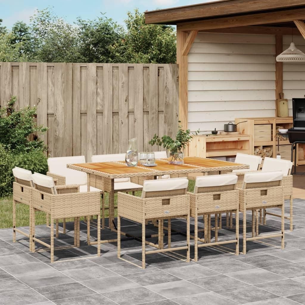 Maison Exclusive - 11-tlg. Garten-Essgruppe mit Kissen Beige Poly Rattan