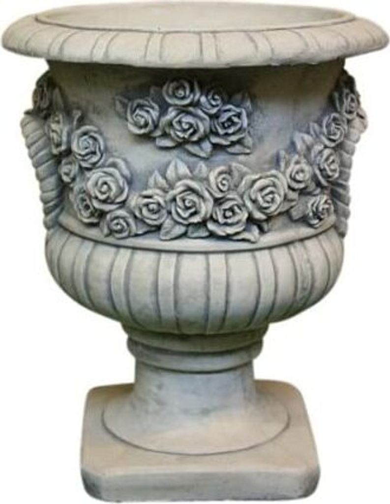ROSEN AMPHORE SKULPTUR STEINGUSS für GARTEN NEU FROSTFEST BLUMENSCHALE PO-410