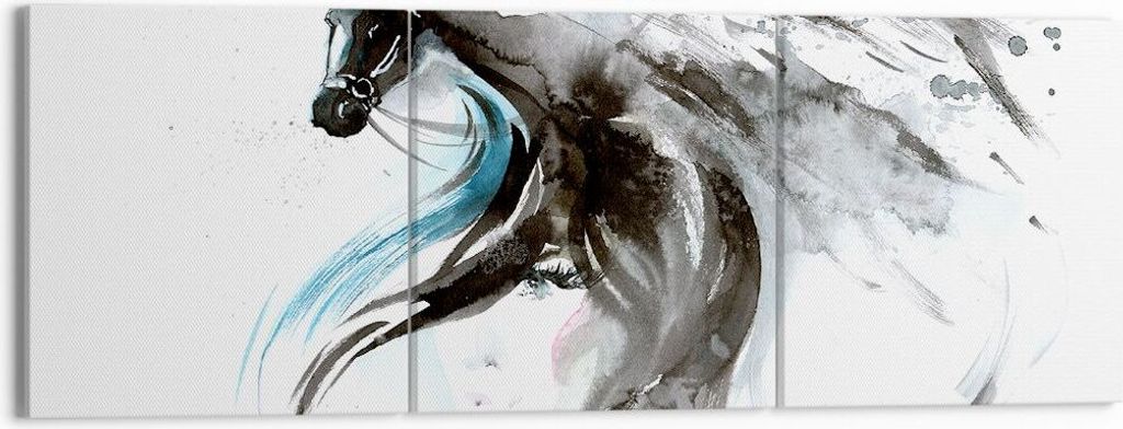 Bild auf Leinwand - Leinwandbild - Pferd Streifen Hengst Laufen - 150x50cm - Wand Bild - Wanddeko - Leinwanddruck - Bilder - Kunstdruck - Wanddekor...