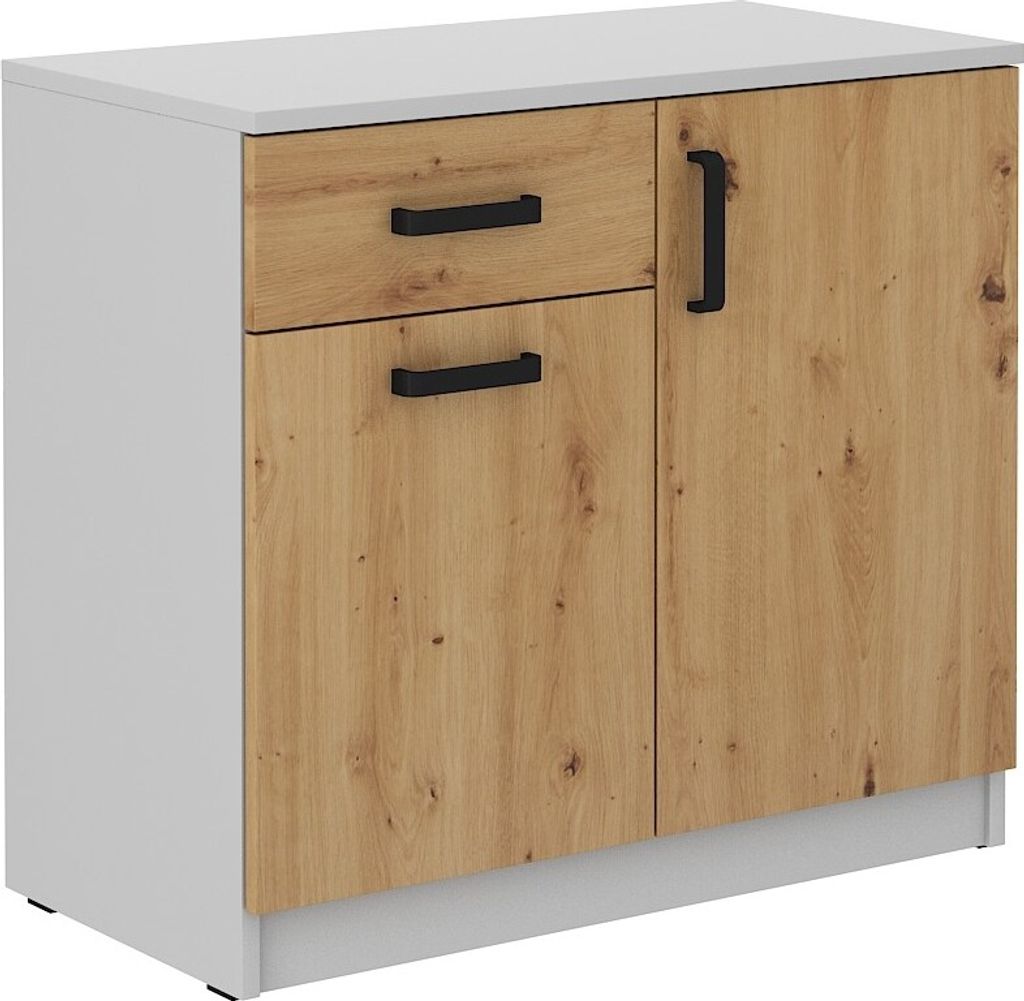 Masseno Kommode MALTESA 80 cm Sideboard mit 1 Schubladen und 2 Türen für Wohnzimmer Schlafzimmer Modern 80x41x73 cm Grau / Eiche Artisan