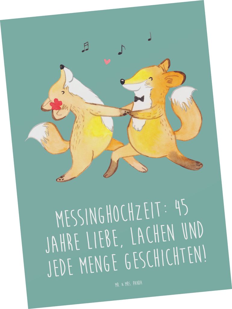 Mr. & Mrs. Panda Postkarte 45. Hochzeitstag Messinghochzeit - Meeresbrise - Geschenk, Meilenstein in der Ehe, Geschenke, Grußkarte, Liebe, Beziehu...