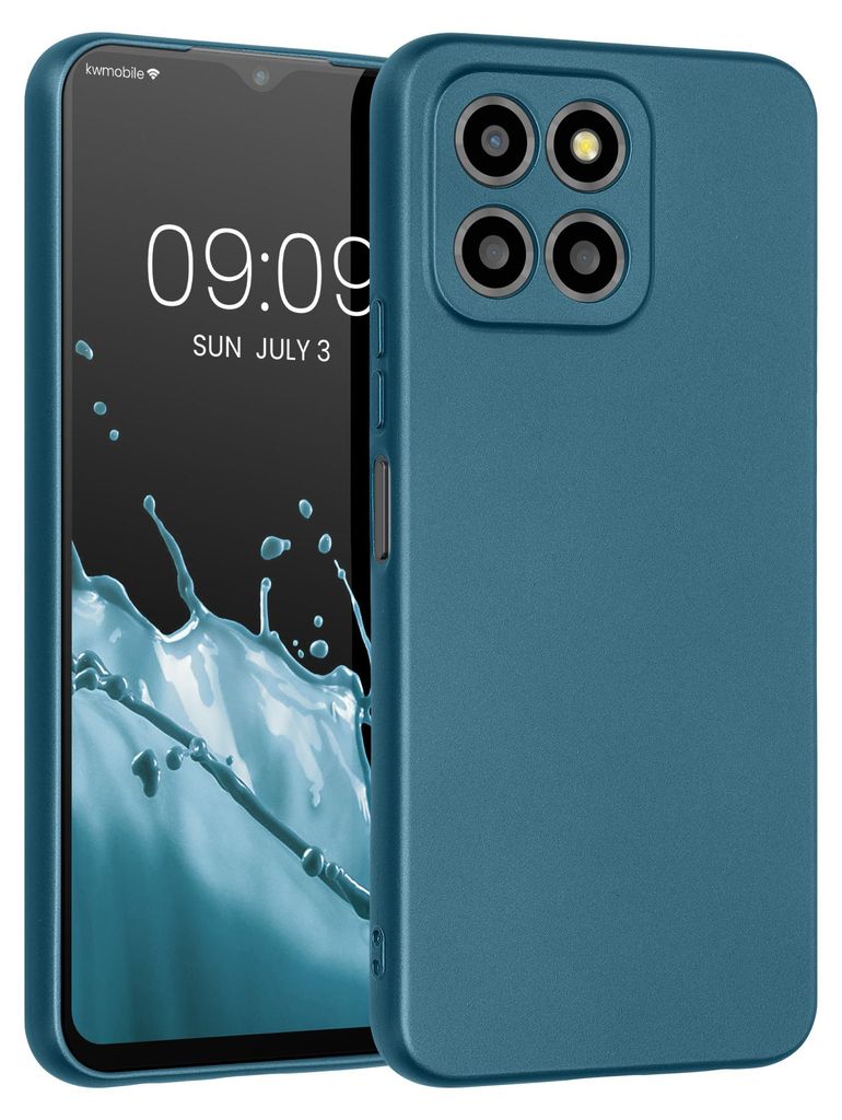 kwmobile Handyhülle für HONOR X8 5G / X6 / 70 Lite 5G Hülle - weiche Silikon Case metallisch schimmernd - Schutzhülle Cover - Metallic Karibikblau
