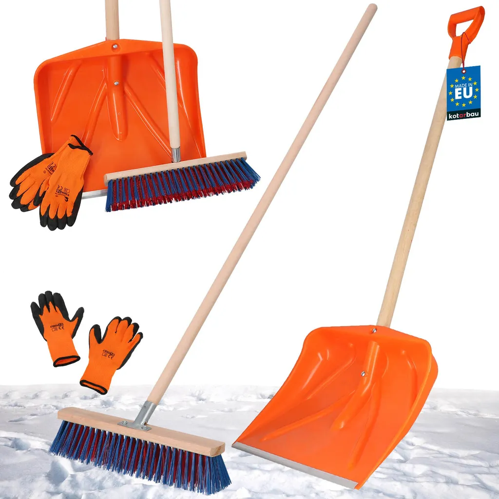 Kit Sgombero Neve KOTARBAU: Pala 136cm + Scopa Giardino + Guanti Professionali
