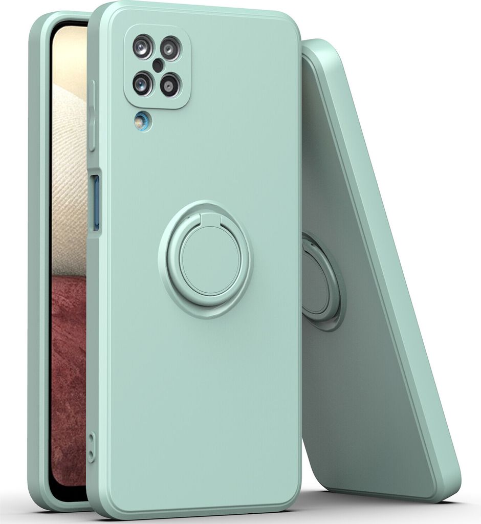 Samsung A12 Handyhülle, Ring Halter Ständer Kratzfeste Weiche Silikon schutzhülle für Samsung Galaxy A12 hellgrün