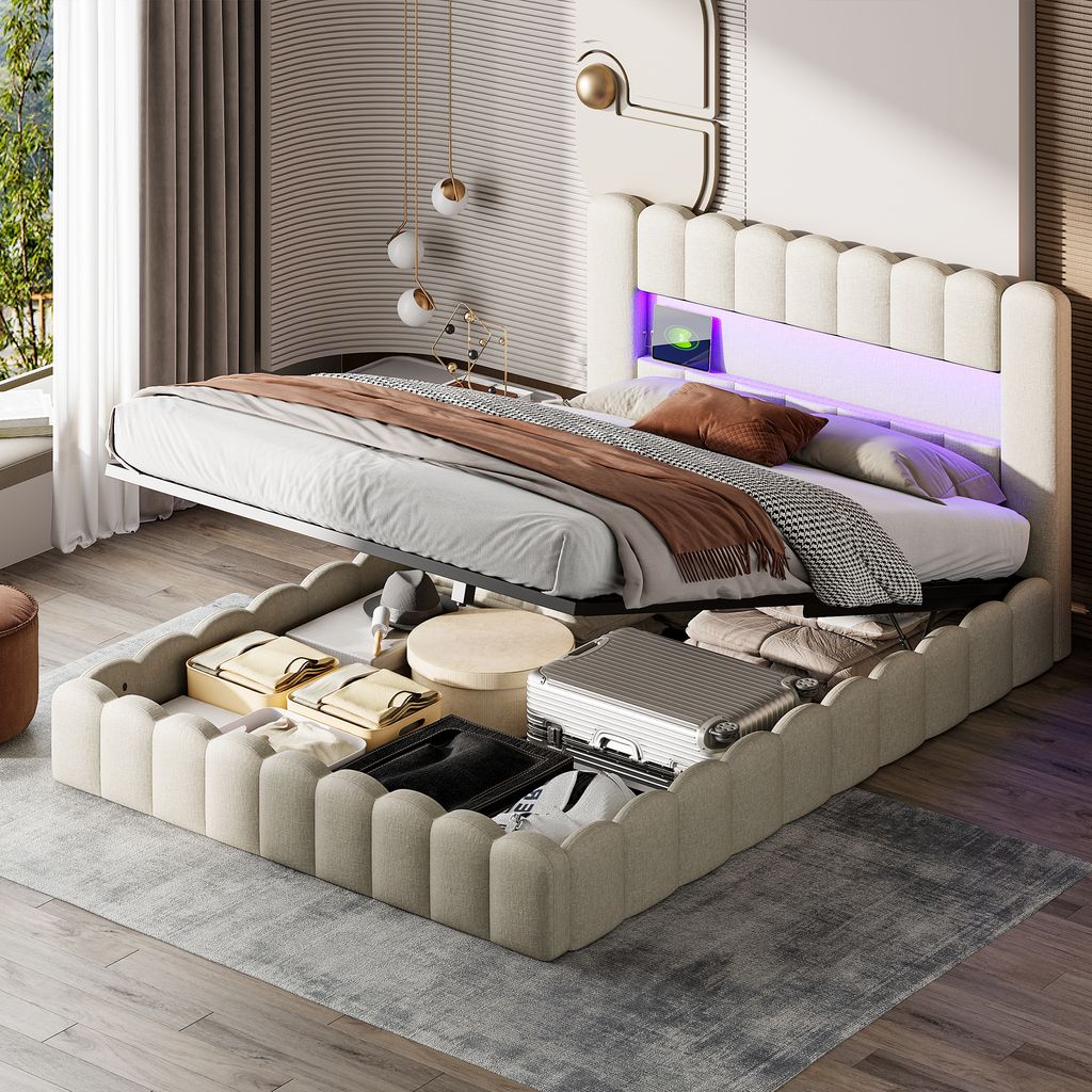 Letto imbottito Fortuna Lai 140x200cm con USB, letto per Immagine del prodotto 