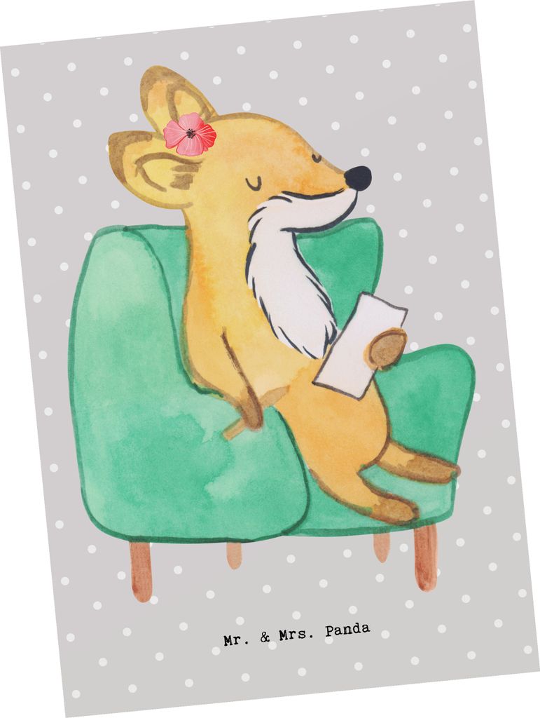 Mr. & Mrs. Panda Postkarte Therapeutin Herz - Grau Pastell - Geschenk, Ansichtskarten, einzelkarte, Postkarten, Ansichtskarte, Grußkarte