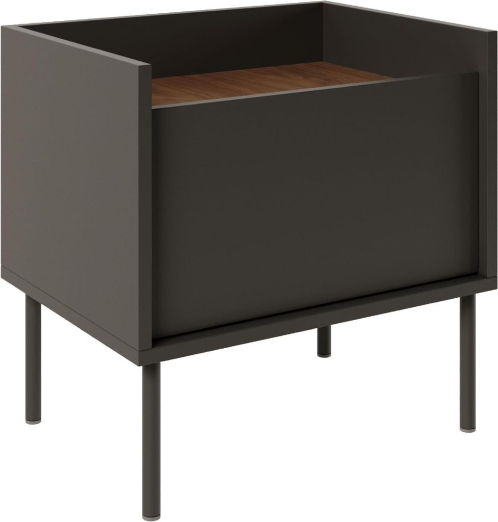 Selsey Tovi - Nachttisch 1-türig, 50 cm, Schwarz / Holzoptik Nussbaum
