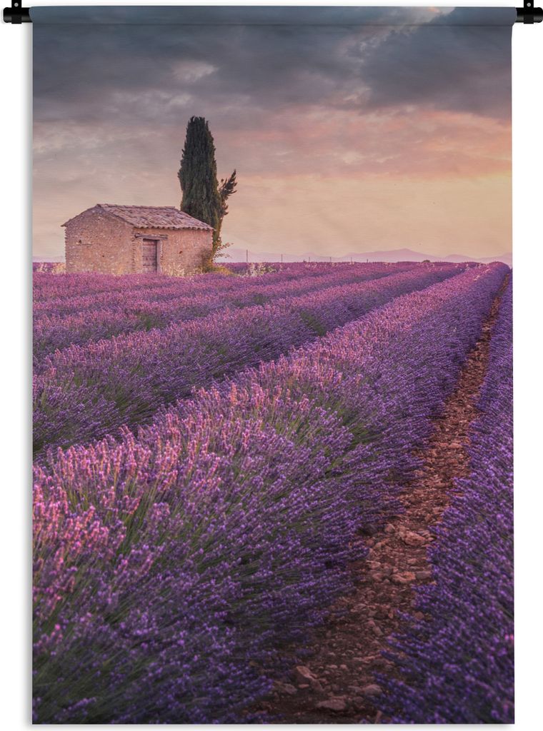 MuchoWow Wandteppich Wandbehang Lavendel - Blumen - Lila - Feld 120x180 cm Tapisserie Dekoration Wandtuch - Schlafzimmer - Dekorationen für das ...