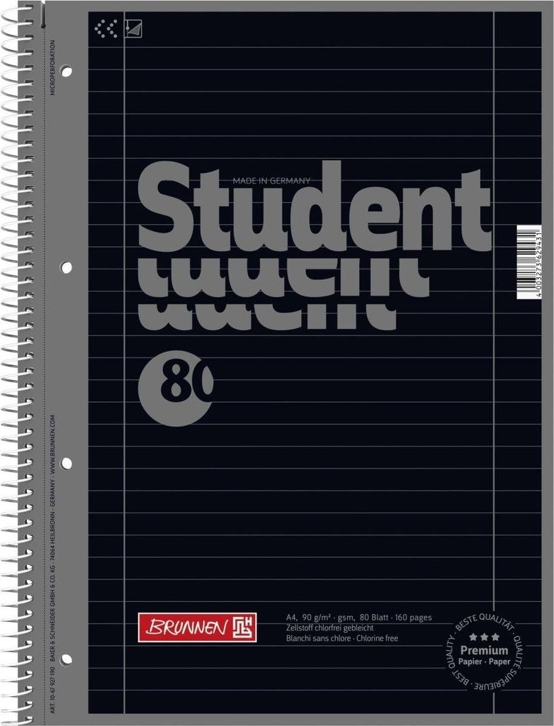 5X BRUNNEN 1067927190 Collegeblock A4 onyx, Lin. 27 Produktbild 