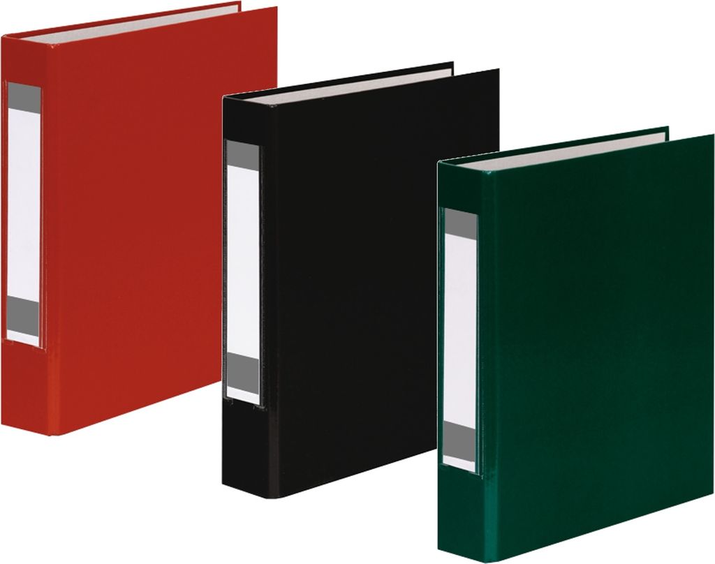 3x Ringbuch mit Rückenschild / DIN A5 / 2-Ring / je 1x rot, schwarz und grün