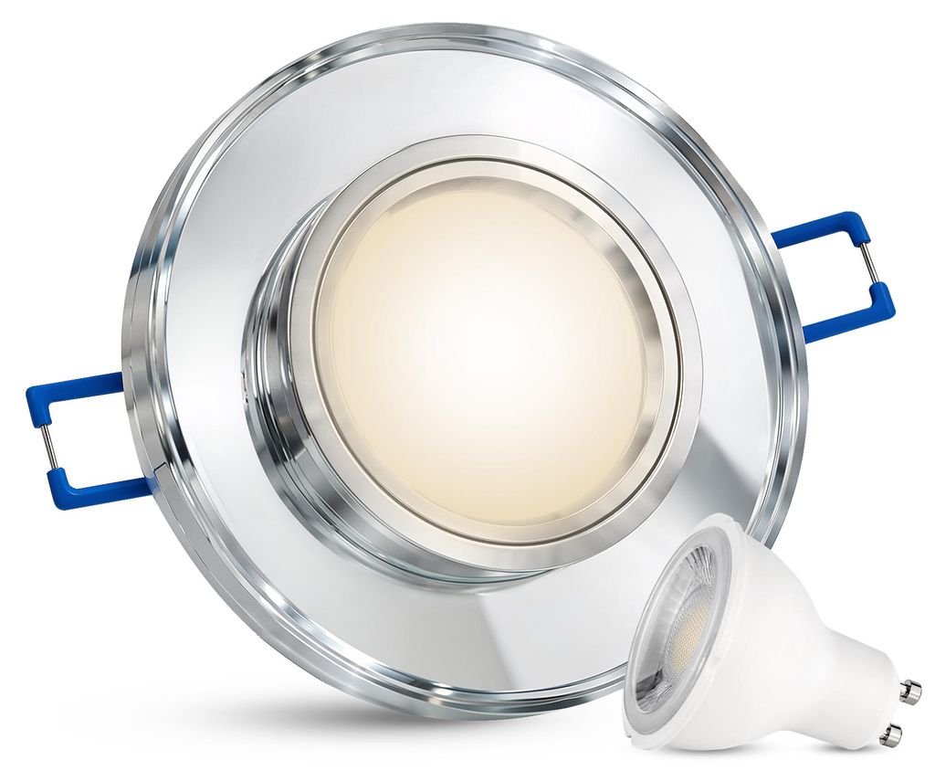 SSC-LUXon ALINA Einbaustrahler rund Glas mit LED Lampe 4,9W neutralweiß 4000K dimmbar Deckenlampe Spot Kein Trafo erforderlich