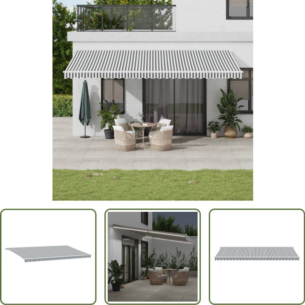 The Living Store Markise Manuell mit LED Anthrazit & Weiß 600x350 cm