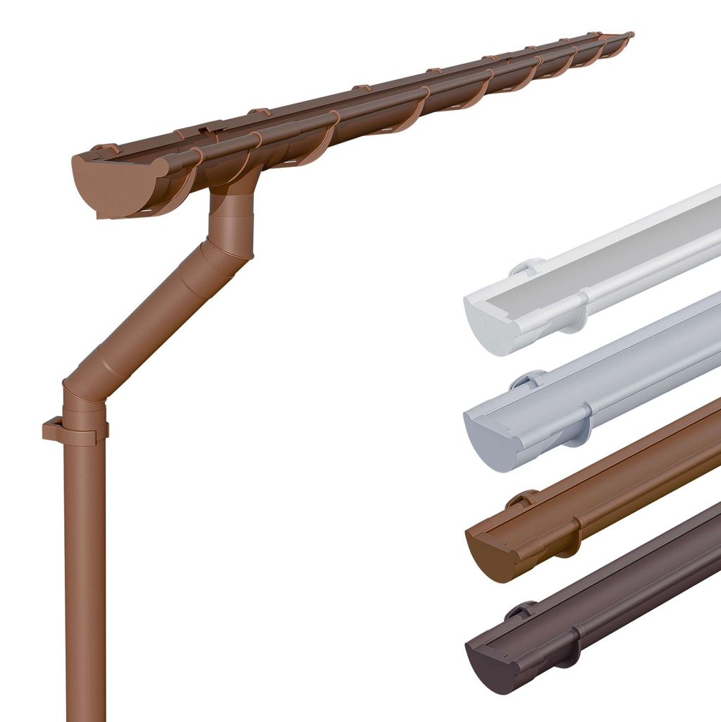 INEFA Dachrinnen Set Kunststoff NW125 / 125mm halbrund Braun 4m – Regenrinne Dachrinne Fallrohr Set PVC für Gartenhaus und Carport