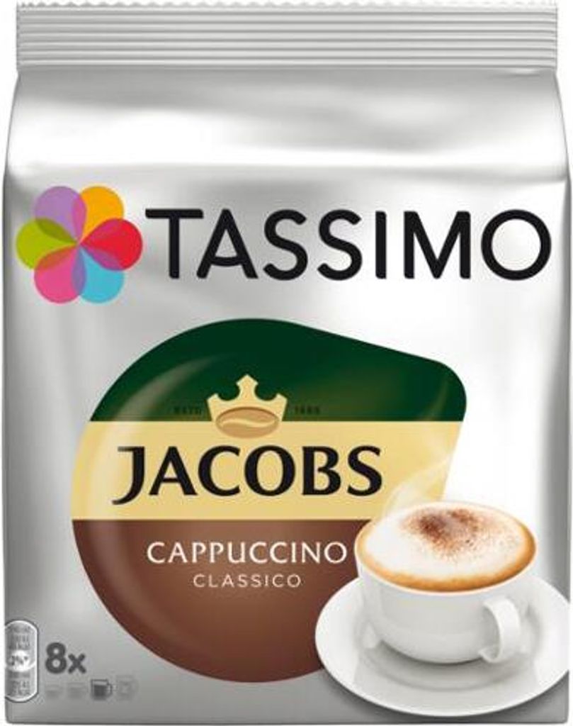 Tassimo Jacobs Cappuccino Kaffee, Kaffeekapseln gemahlener Röstkaffee, 16 T-Discs (8 Portionen)