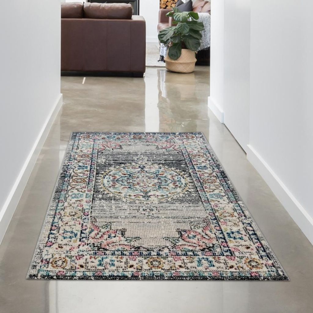 Teppich Outdoor Orientteppich Wohnzimmerteppich Ornamente in grau Größe - 80 x 150 cm