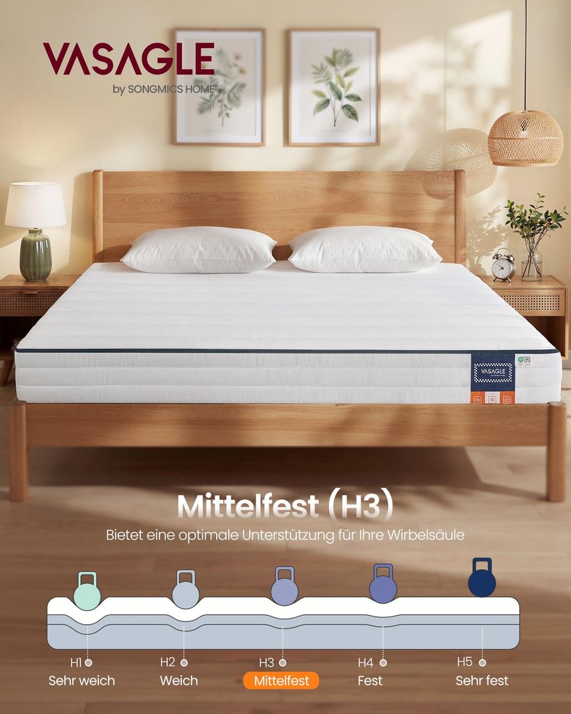 VASAGLE Matratze 160 x 200 x 16 cm, Gel-Memory-Schaum, Produktbild 