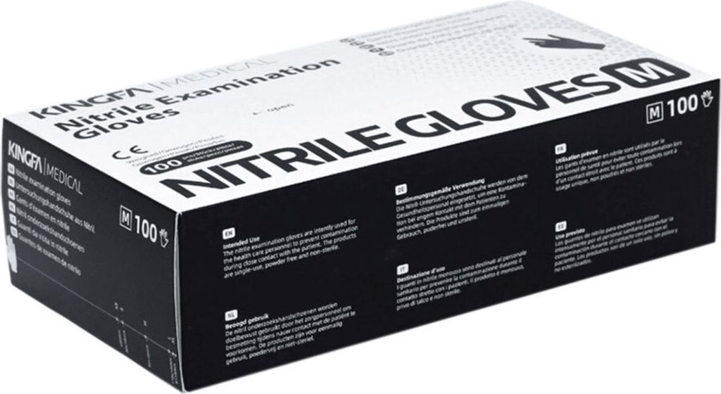 KINGFA Nitril-Handschuhe Schwarz 100 Stück puderfrei : M Produktbild 