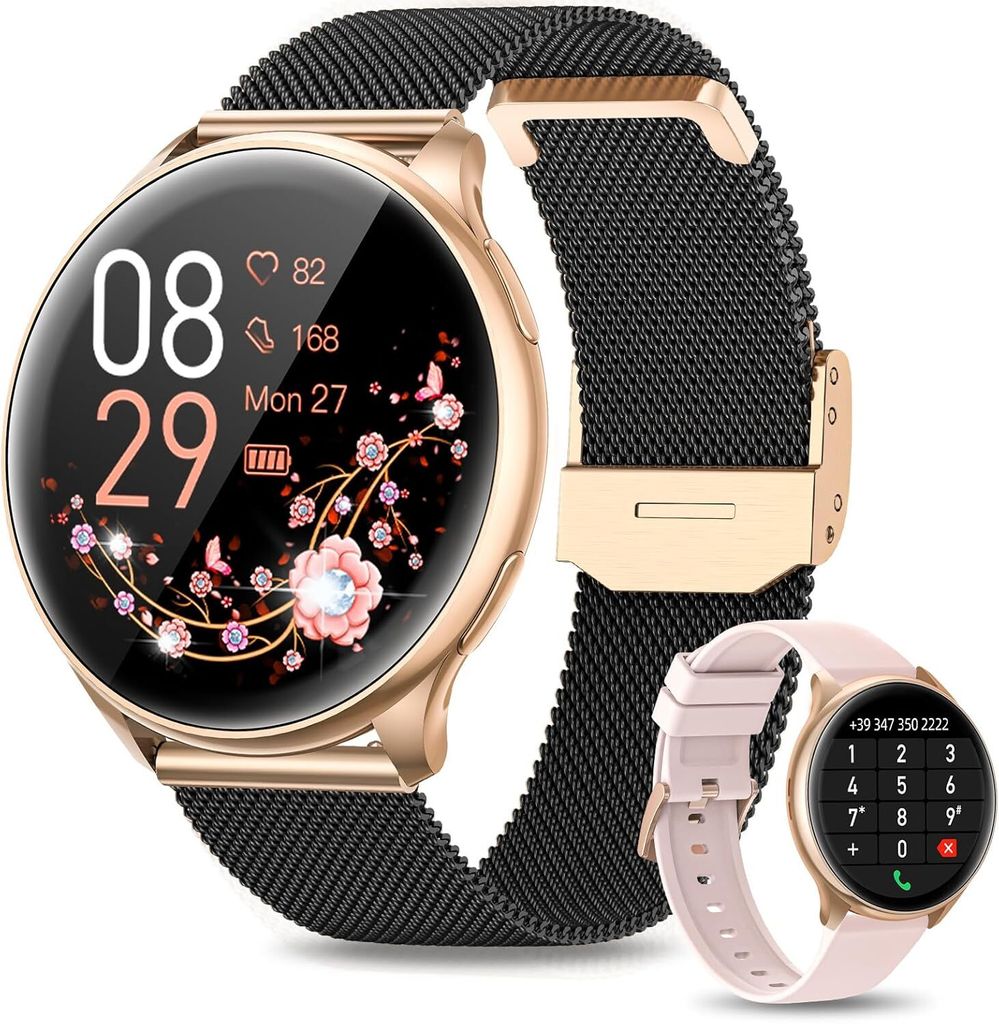 Damen-Smartwatch mit Telefonfunktion,1,32-Zoll-Touchscreen,IP68 SpO2-Herzfrequenzmesser, Menstruationszyklus Schlafmonitor,Schrittzähler, iOS Android