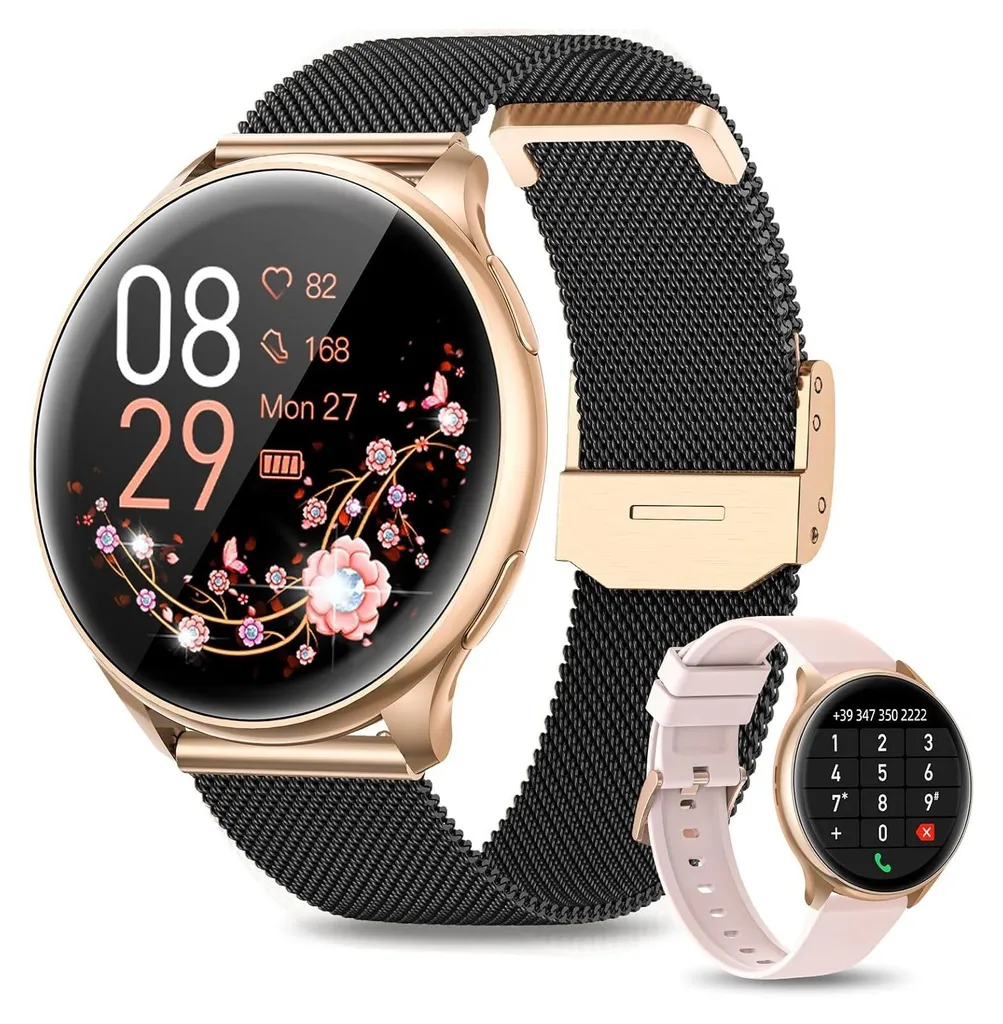 Smartwatch Donna Elegante con Chiamate: Monitor Salute e Ciclo IP68