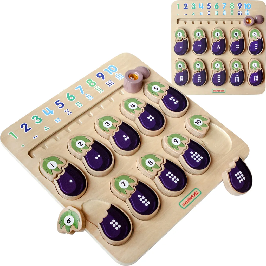 Jouet éducatif mathématique Montessori en bois coloris aubergine 28cm