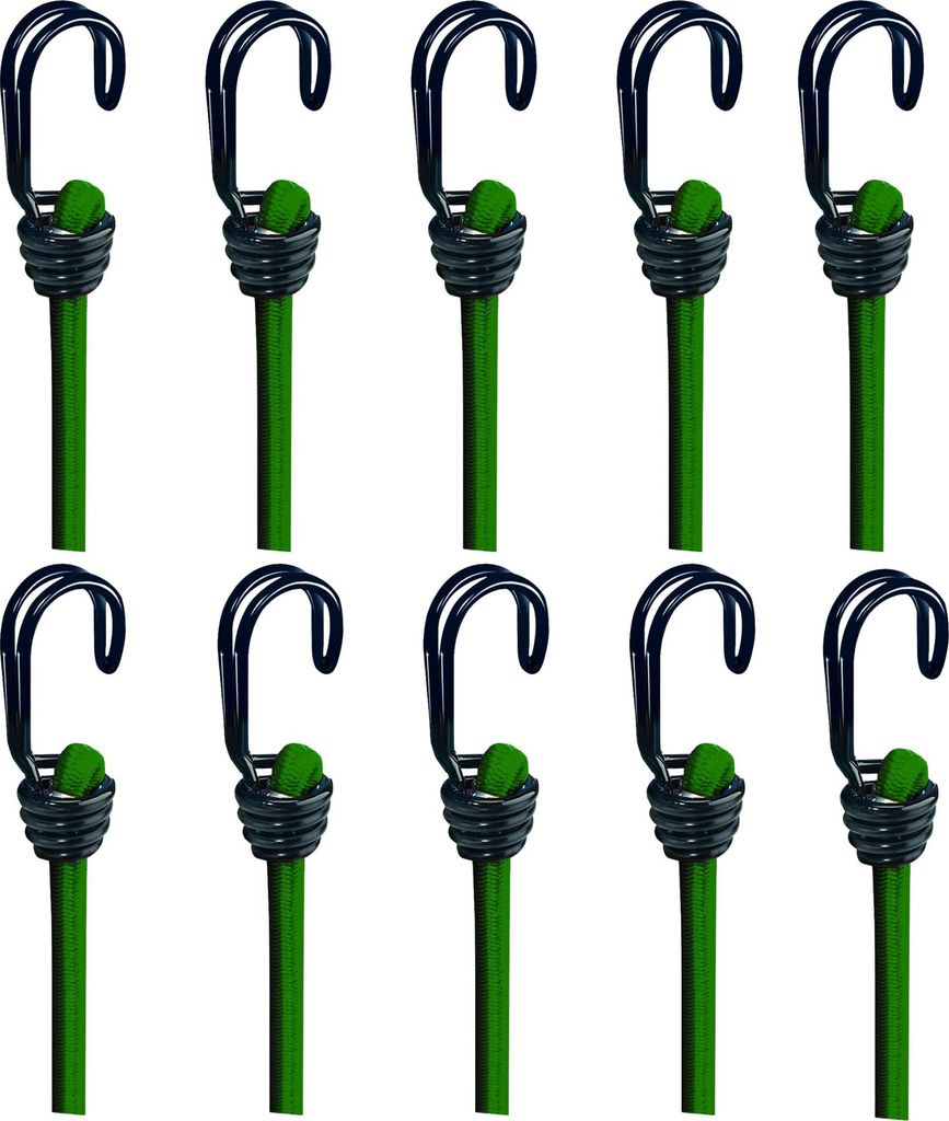 BASI - Gummispannseil 10er Set - GSS - Grün - mit Doppelhaken - Länge 800x8 mm - Zurrkraft 40 kg - 5x0004-0302