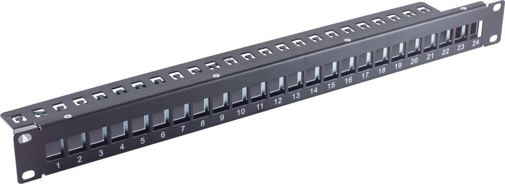 shiverpeaks -BASIC-S--Patchfeld-19" Verteilerfeld unbestückt, 24-Port, 1HE, für Keystone, schwarz, schmale Ausführung (BS75066-1)