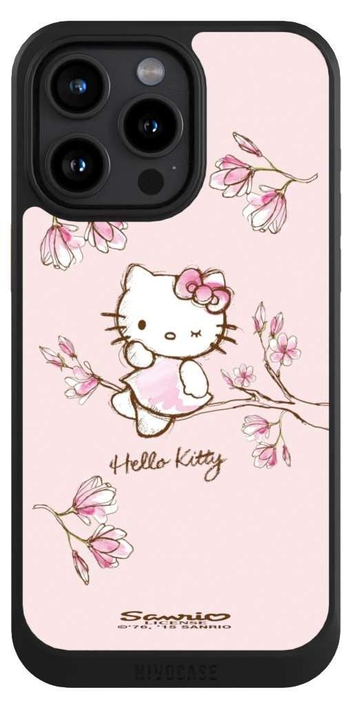 NIVOCASE Hülle für Apple iPhone 15 Pro Max Handyhülle NIVOcore Case Schwarz Fanartikel Hanami Hello Kitty