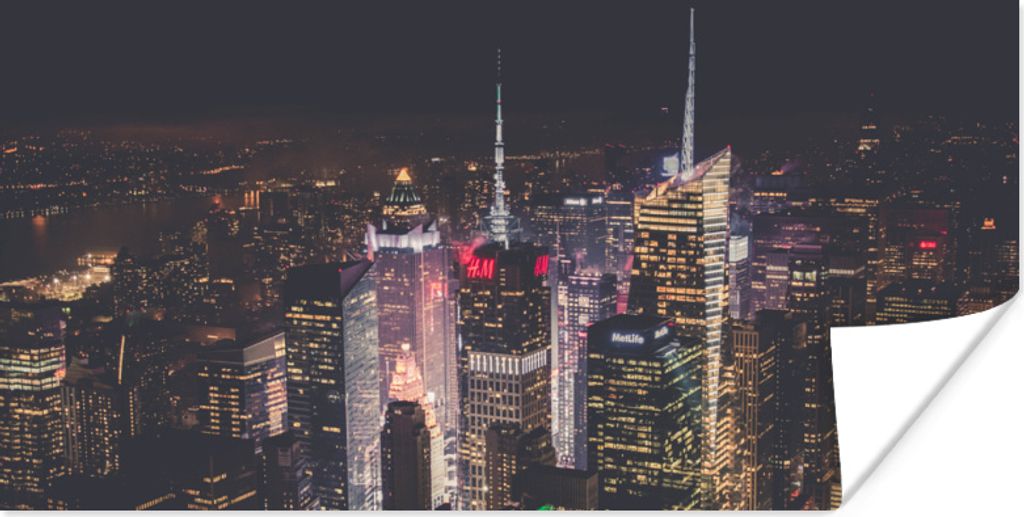 MuchoWow Poster New York - Nacht - Lampe 40x20 cm - Poster für die Wand - Poster Schlafzimmer