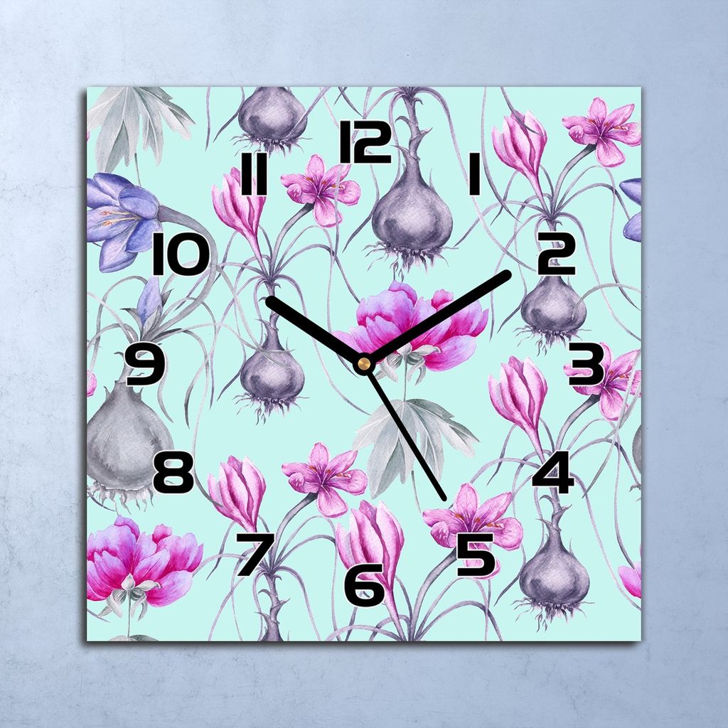 Wanduhr Echt-Glas-Küchenuhr Krokusblüten rosa Quarz Lautlos 30x30 Deko Bilder