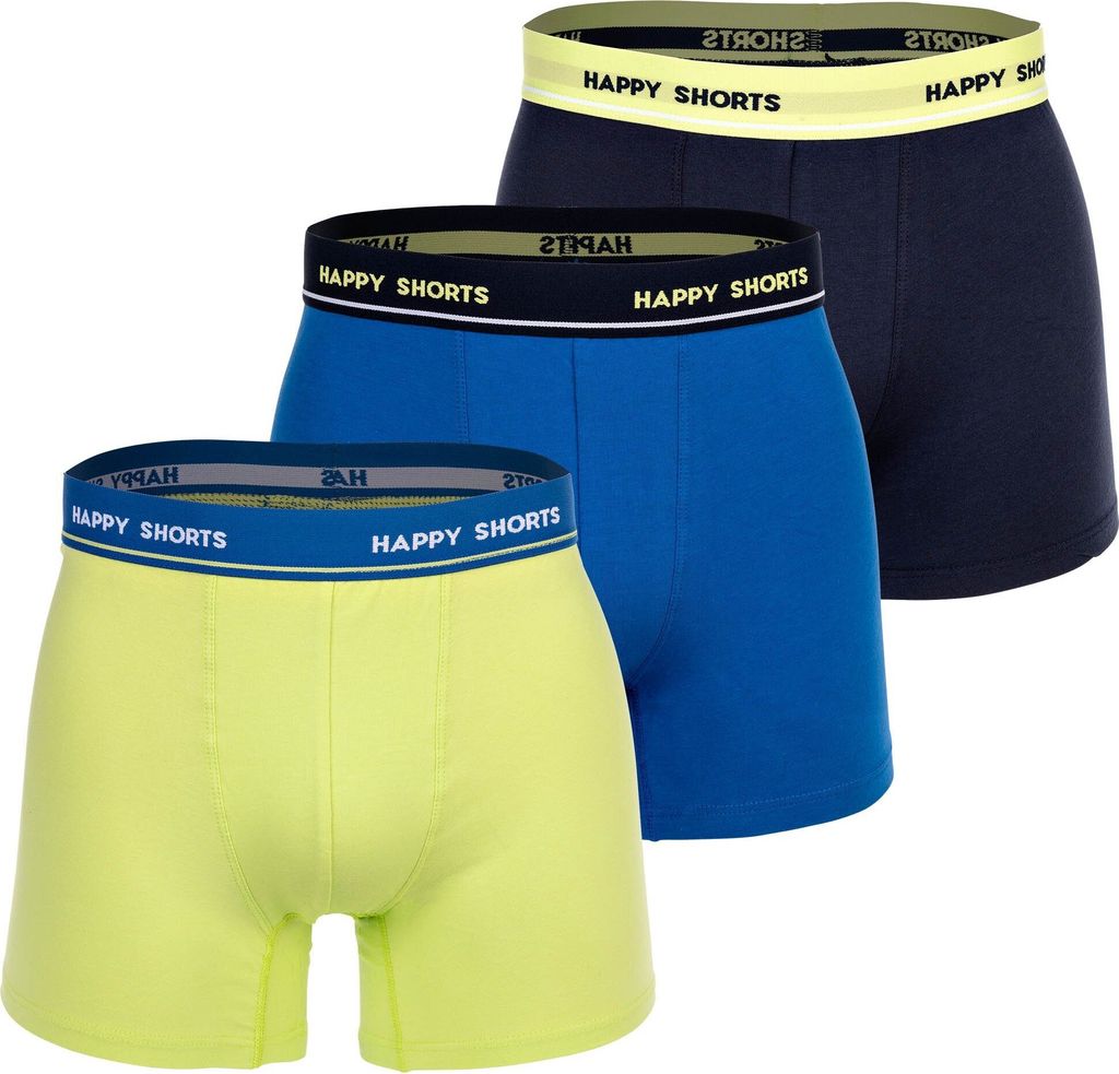 Happy Shorts Herren Boxer Shorts, 3er Pack - Retro Jersey, Logobund Blau/Grün S